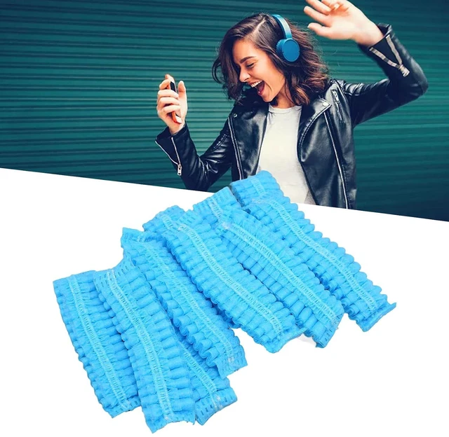 Alt view image 6 of 7 - 100pcs Disposable Earpad Covers, Stretchable Sanitary Headphone Protectors with Non Woven Fabric, for Most Headphones 8.512cm Ear Pads in Libraries Hospitals Cafes (Blue)