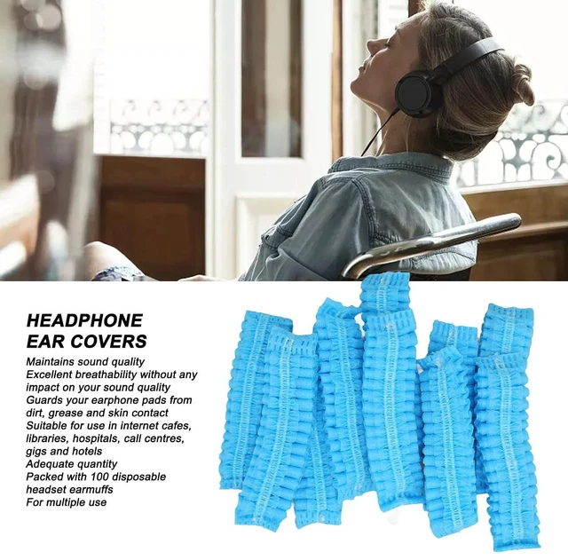 Alt view image 2 of 7 - 100pcs Disposable Earpad Covers, Stretchable Sanitary Headphone Protectors with Non Woven Fabric, for Most Headphones 8.512cm Ear Pads in Libraries Hospitals Cafes (Blue)
