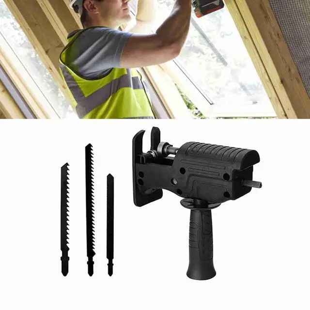 Alt view image 3 of 7 - Electric Drill Saw Adapter, Converts Drill into Reciprocating Saw, File or Jig Saw, Steel Blade, Quick Replacement, Wide Application for Wood, Metal, Plastic Cutting