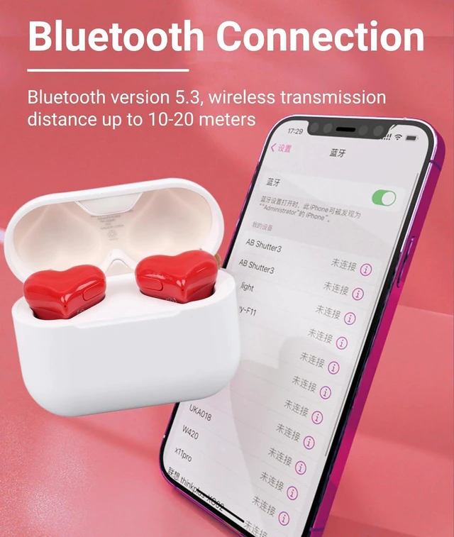 Alt view image 2 of 7 - Earbuds, Heart Shaped Bluetooth Headphones Noise Canceling Stereo in Ear Light Weight Earphones Cordless Earphone for Sports