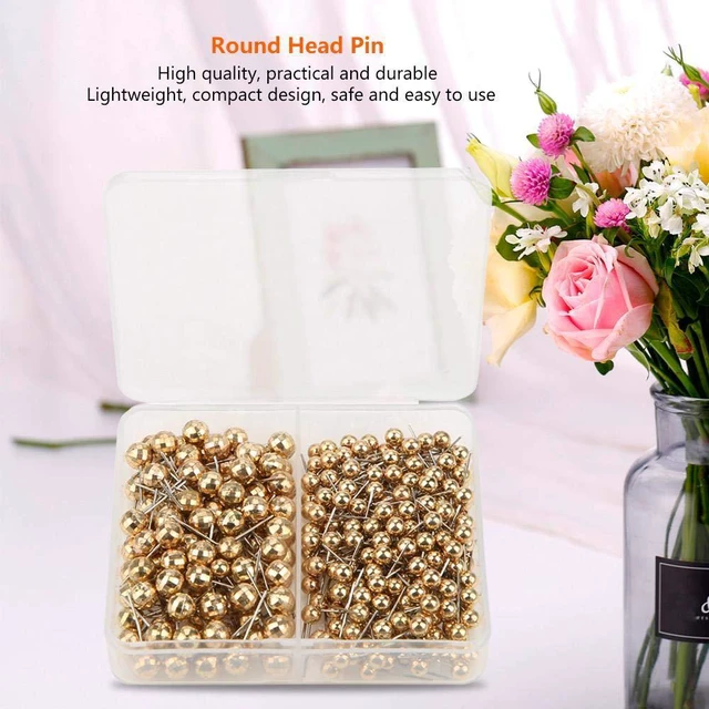 Alt view image 3 of 7 - 300pcs Round Head Pin,Sewing Weddings Corsage Dressmaking Pearl Head Pin, Straight Quilting Ball Pins Fixed Marking Practical Tool(Gold)