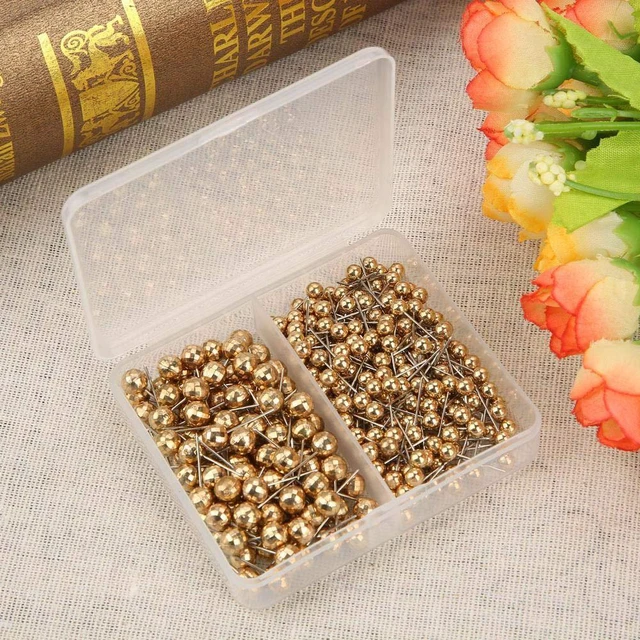 Alt view image 4 of 7 - 300pcs Round Head Pin,Sewing Weddings Corsage Dressmaking Pearl Head Pin, Straight Quilting Ball Pins Fixed Marking Practical Tool(Gold)