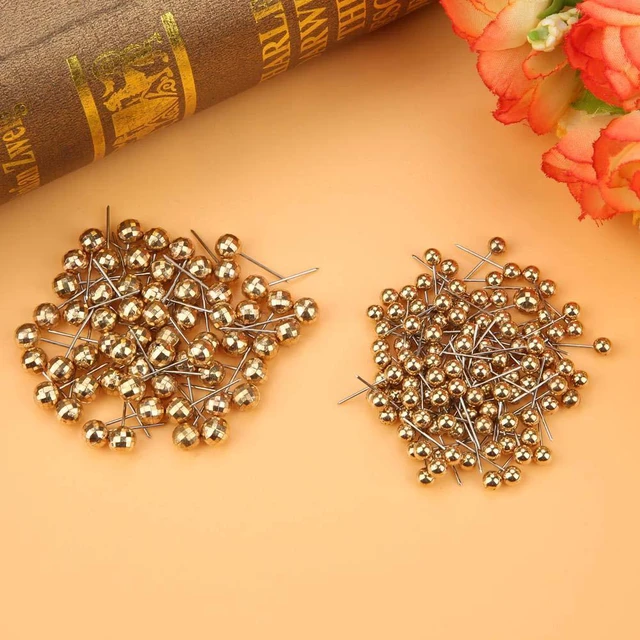 Alt view image 6 of 7 - 300pcs Round Head Pin,Sewing Weddings Corsage Dressmaking Pearl Head Pin, Straight Quilting Ball Pins Fixed Marking Practical Tool(Gold)