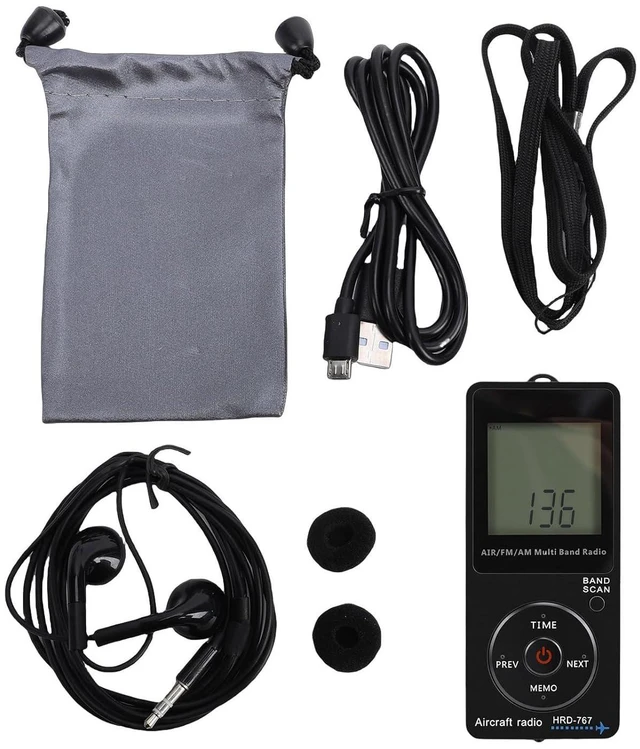 Alt view image 7 of 7 - Aviation Band Radio, AM FM AIR Bands with Orange Backlight LCD Display 400mAh Battery, Auto Manual Station Storage 120 Channels, with Earphone for Travel Camping Hiking