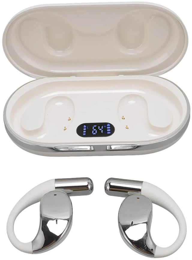 Main image of Open Ear Headphones, Cordless Bluetooth 5.4 Earbuds, Stereo Noise Cancelling Ear Hook Headphone with Charging Case, Wearable Earphones for Running Workouts (White Skin Color)