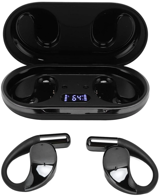 Main image of Open Ear Headphones, Cordless Bluetooth 5.4 Earbuds, Stereo Noise Cancelling Ear Hook Headphone with Charging Case, Wearable Earphones for Running Workouts (Black)