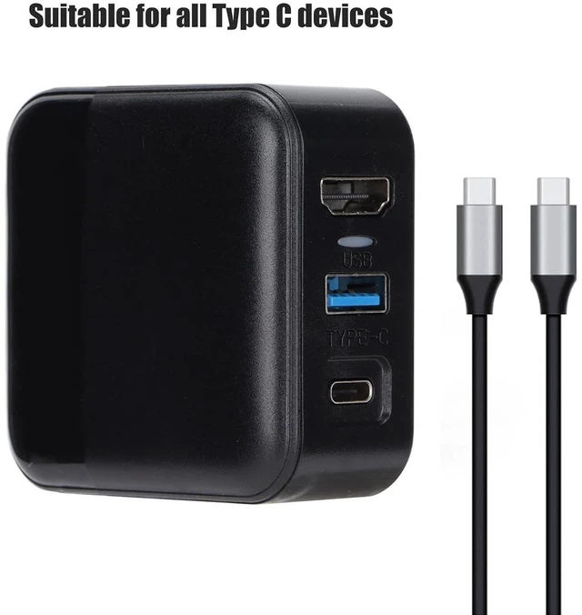 Alt view image 3 of 7 - Charger Adapter for Dock, USB 3.0 and Type C Ports, AC Adapter, Fast Charging, HD Multimedia Interface, 4K Resolution, Portable Design, Foldable Plug (US Plug)