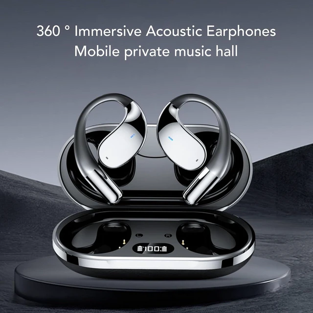 Alt view image 2 of 7 - Open Ear Headphones, Cordless Bluetooth 5.4 Earbuds, Stereo Noise Cancelling Ear Hook Headphone with Charging Case, Wearable Earphones for Running Workouts (Black)