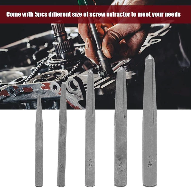 Alt view image 2 of 7 - 5Pcs Screw Extractor, Straight Fluted Screw Extractor Set, Broken Damaged Bolt Easy Out Removal Tool Type