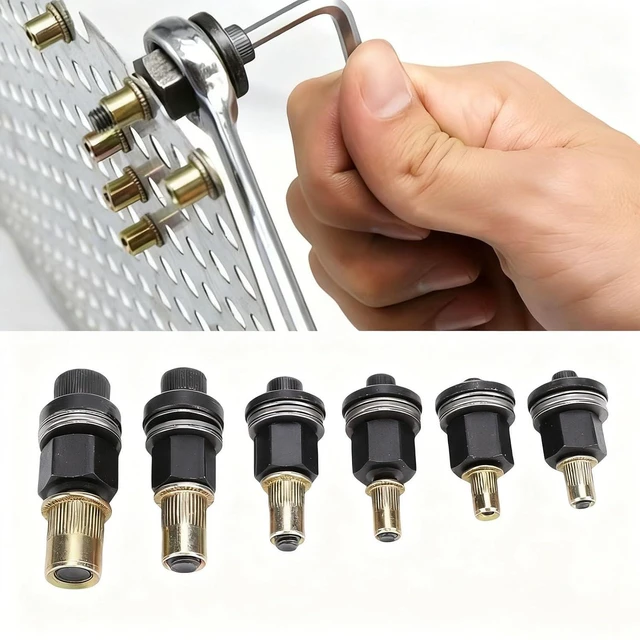 Alt view image 6 of 7 - 6Pcs Hand Rivet Nut Tool Mandrels, Manual Rivnut Tool Mandrel Set Accessories 10 24 to 3 8 16, with Common Sizes for Sheet Metal Pipe Riveting Automotive Furniture Construction