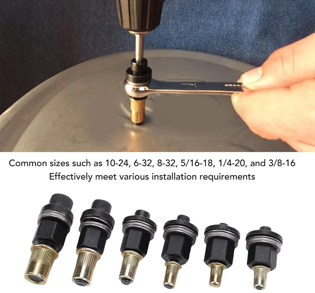 Alt view image 3 of 7 - 6Pcs Hand Rivet Nut Tool Mandrels, Manual Rivnut Tool Mandrel Set Accessories 10 24 to 3 8 16, with Common Sizes for Sheet Metal Pipe Riveting Automotive Furniture Construction