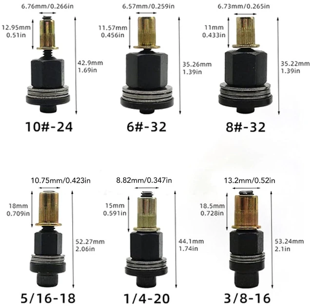 Alt view image 2 of 7 - 6Pcs Hand Rivet Nut Tool Mandrels, Manual Rivnut Tool Mandrel Set Accessories 10 24 to 3 8 16, with Common Sizes for Sheet Metal Pipe Riveting Automotive Furniture Construction
