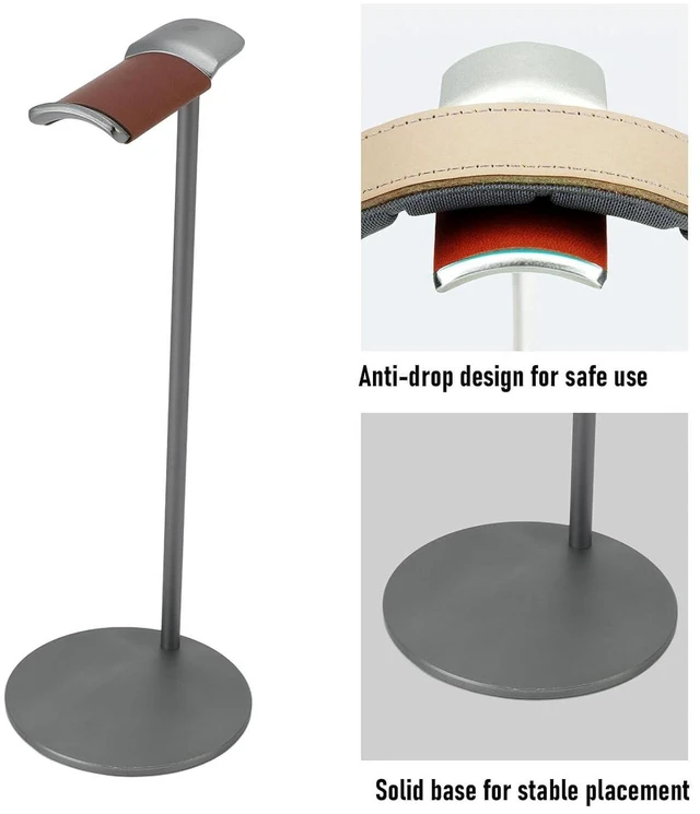 Alt view image 4 of 7 - Headphone Stand, Aluminum Alloy Headset Holder with Soft Top and 10cm Solid Base, for Home Studio Desktop Organization (Gray)