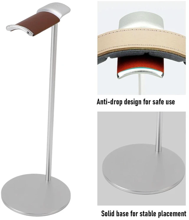 Alt view image 4 of 7 - Headphone Stand, Aluminum Alloy Headset Holder with Soft Top and 10cm Solid Base, for Home Studio Desktop Organization (Silver)