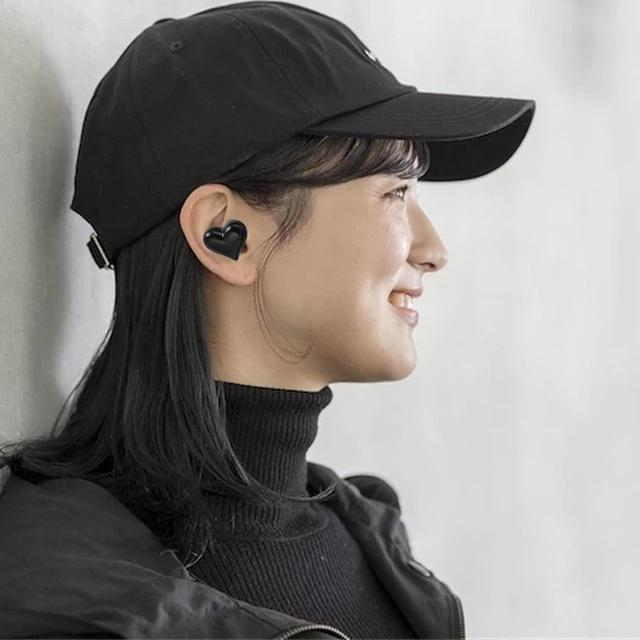 Alt view image 6 of 7 - Heart Shaped Earbuds, 5.3 HiFi Stereo Sound Noise Canceling Earphones with Charging Case, Cute in Ear Earbuds for Lover Couples for Valentine Sport Travel (Black)