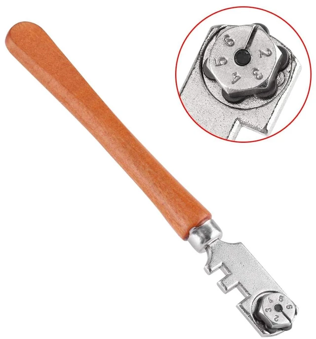 Alt view image 3 of 7 - Wheel Glass Cutter,Professional Grade Glass Cutter Tool, Craft Cutting Kit with Wooden Handle,with 6 Cutting Blades,for Glass Bottles,Mirrors,Window Panes,Ceramic Tile