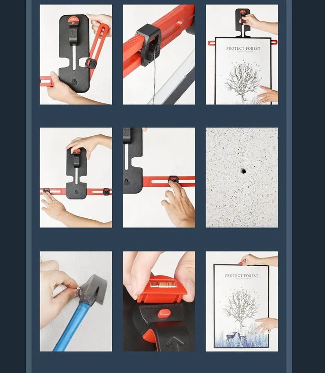 Alt view image 5 of 7 - Picture Hanging Tool with Level, Photo Frame Hanger Tool with Bubble Level, Picture Frame Level Ruler for Hanging Pictures, Mirrors, TVs, and Shelves