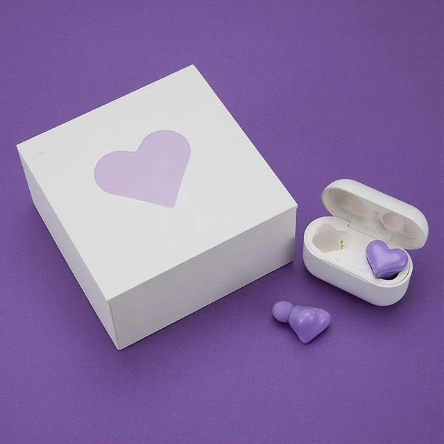 Alt view image 3 of 7 - Heart Shaped Earbuds, BT 5.3 HiFi Stereo Sound Noise Canceling Earphones with Charging Case, Cute in Ear Earbuds for Lover Couples for Valentine Sport Travel (Pu rple)