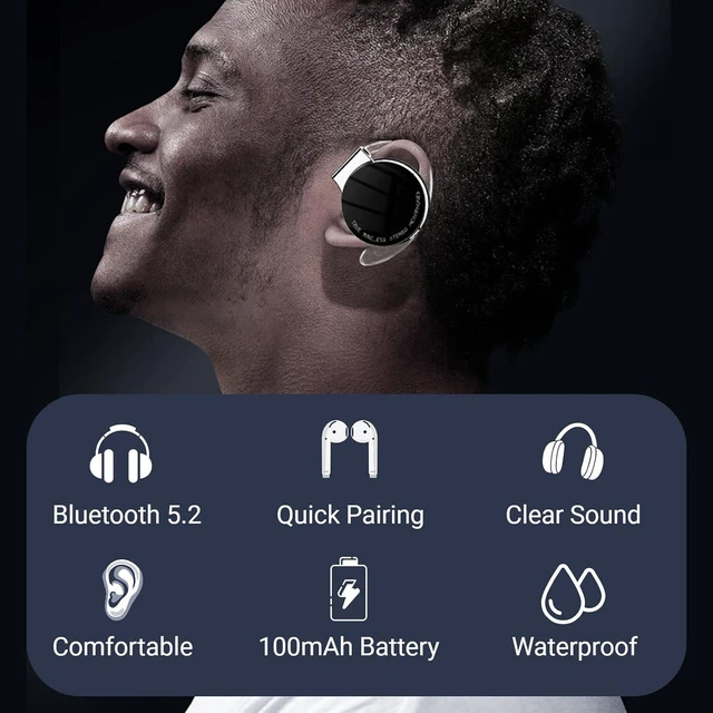 Alt view image 2 of 7 - Clip Headphones, Bluetooth 5.2 In-Ear Earphones with Charging Case, Glowing Mode, Binaural HD Calling, Black