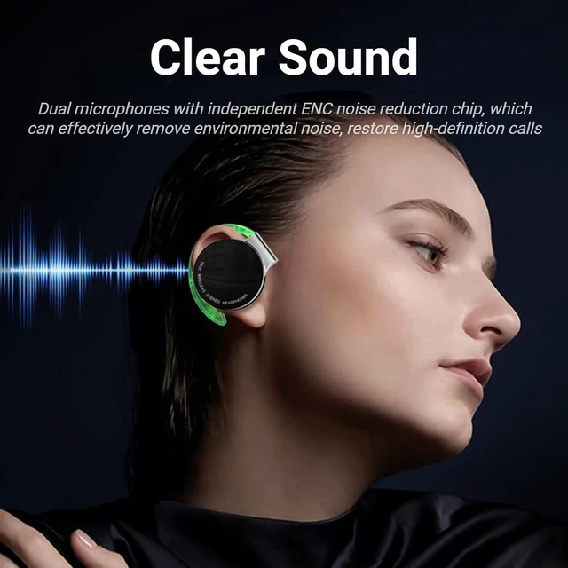Alt view image 5 of 7 - Clip Headphones, Bluetooth 5.2 In-Ear Earphones with Charging Case, Glowing Mode, Binaural HD Calling, Black