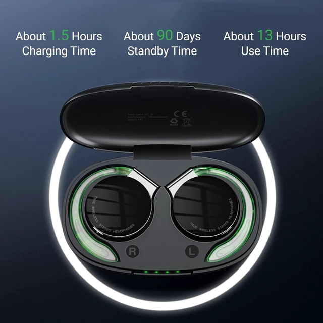 Alt view image 4 of 7 - Clip Headphones, Bluetooth 5.2 In-Ear Earphones with Charging Case, Glowing Mode, Binaural HD Calling, Black