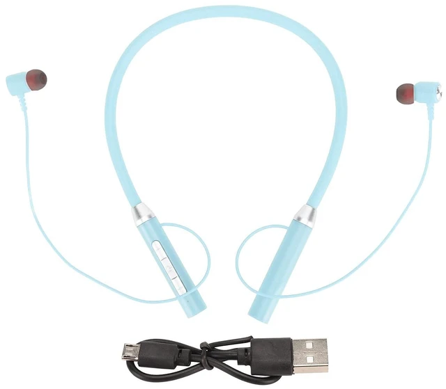 Alt view image 7 of 7 - Neckband Headphones, Neckband Headset with Retractable Earbuds, Waterproof Workout Neckband Headphones Stereo Earphones (Blue)