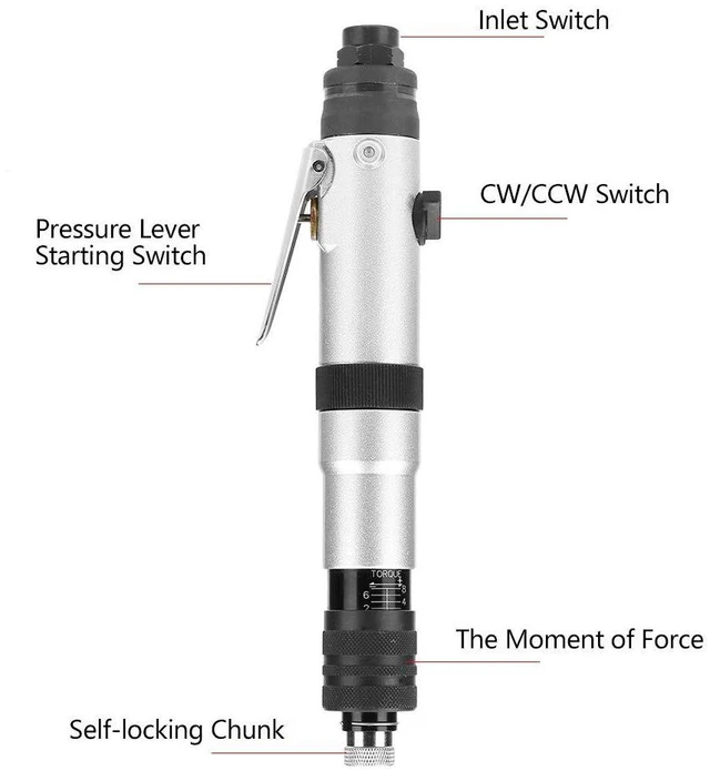 Alt view image 2 of 7 - 1/4" Air Straight Pneumatic Screwdriver,1000RPM Mini Handhold Pneumatic Screwdriver Kit,Industrial Screw Driver Tool