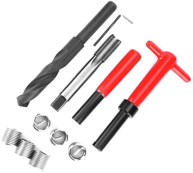 Alt view image 4 of 7 - 11Pcs Thread Repair Kit,M16x1.5 Length 1.5D Stainless Steel Twisted Drill Tap Wrench Threaded Insert Tool,Metric-Imperial Units Conversion Helicoil Repair Kit