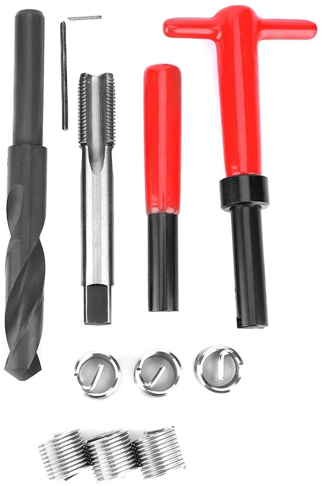 Alt view image 5 of 7 - 11Pcs Thread Repair Kit,M16x1.5 Length 1.5D Stainless Steel Twisted Drill Tap Wrench Threaded Insert Tool,Metric-Imperial Units Conversion Helicoil Repair Kit