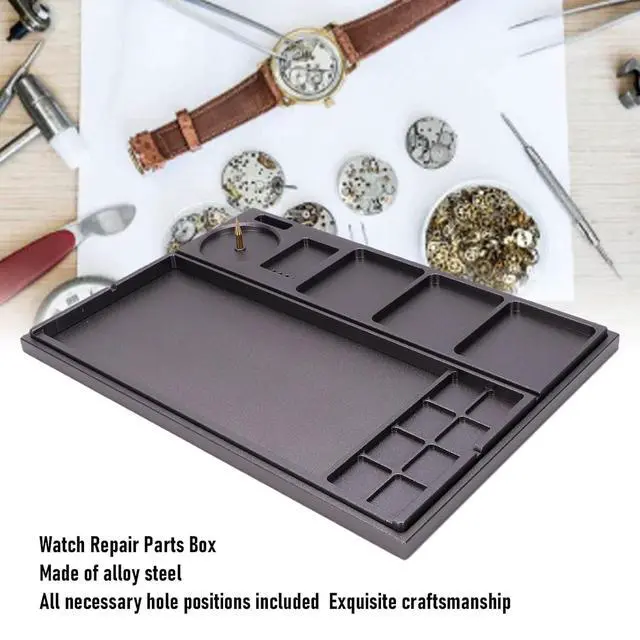 Alt view image 2 of 7 - Watch Parts Organizer, Watch Movement Tray, Watchmaker Tool Organizer Holder with Acrylic Dust Cover Parts Storage Box for Repair Crafting