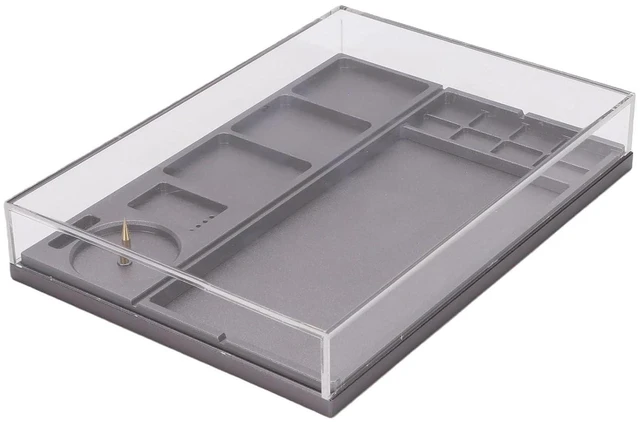 Alt view image 6 of 7 - Watch Parts Organizer Storage Box Tray 8.5 x 6.1in Alloy Steel Acrylic Cover for Watch Repair Crafting Movement Adjustment Parts Protections