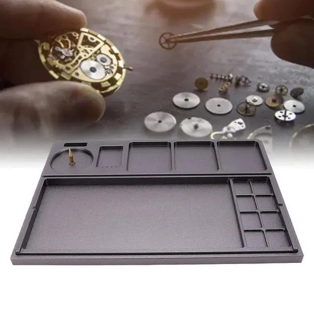 Alt view image 7 of 7 - Watch Parts Organizer, Watch Movement Tray, Watchmaker Tool Organizer Holder with Acrylic Dust Cover Parts Storage Box for Repair Crafting