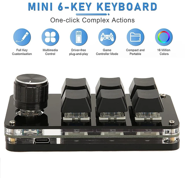 Alt view image 2 of 7 - Macro Mechanical Keyboard, 6 Keys Mini OSU Keyboard with Knob Design, Professional Programmable Macro Keypad for Gaming