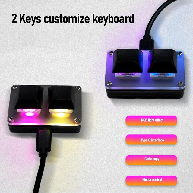 Alt view image 2 of 7 - 2 Key Gaming Keyboard, USB Wired Mini 2 Key Programmable Keyboard, Shortcut Key Copy Paste One Handed Keyboard with RGB Backlit, Mechanical Gaming PC Keyboards