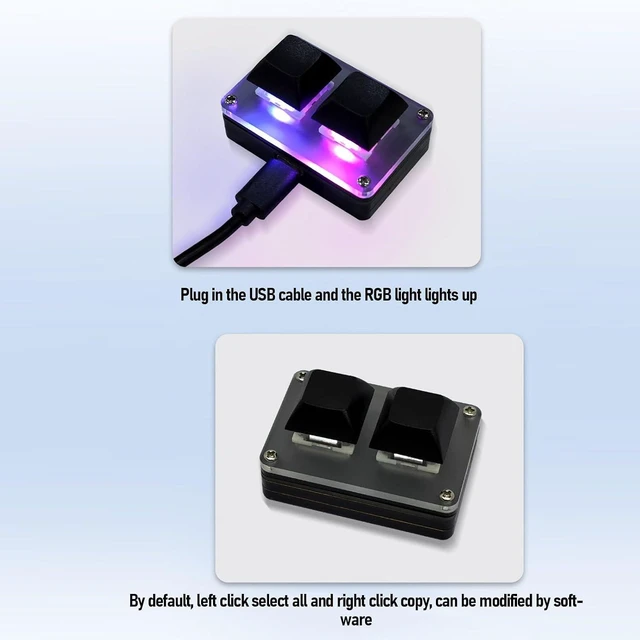 Alt view image 5 of 7 - 2 Key Gaming Keyboard, USB Wired Mini 2 Key Programmable Keyboard, Shortcut Key Copy Paste One Handed Keyboard with RGB Backlit, Mechanical Gaming PC Keyboards