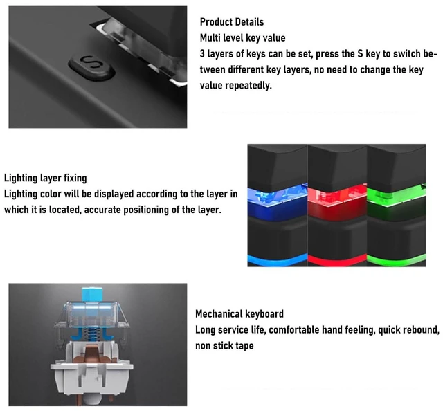 Alt view image 5 of 7 - Mini 4 Key Keypad Mechanical Gaming Keyboard, RGB Backlit Programming Macro Keypad, Wired USB One Handed Keypad for for OS X, for Android, Plug and Play