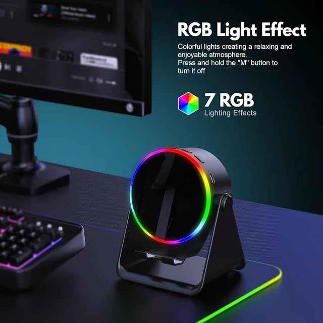Alt view image 3 of 7 - Wireless Induction Speaker, 5.3 Speaker with Phone Stand 300 Degree Rotation RGB Lights, for iOS Phones Tablets (Black)