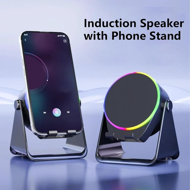 Alt view image 4 of 7 - Wireless Induction Speaker, 5.3 Speaker with Phone Stand 300 Degree Rotation RGB Lights, for iOS Phones Tablets (Black)
