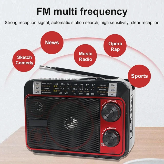 Alt view image 2 of 7 - Portable AM FM SW Radio, Bluetooth 5.0 Multi Band Shortwave Radio with Speaker, Battery Operated Great Reception Radio with Telescopic Antenna, Support USB TF Card Playback