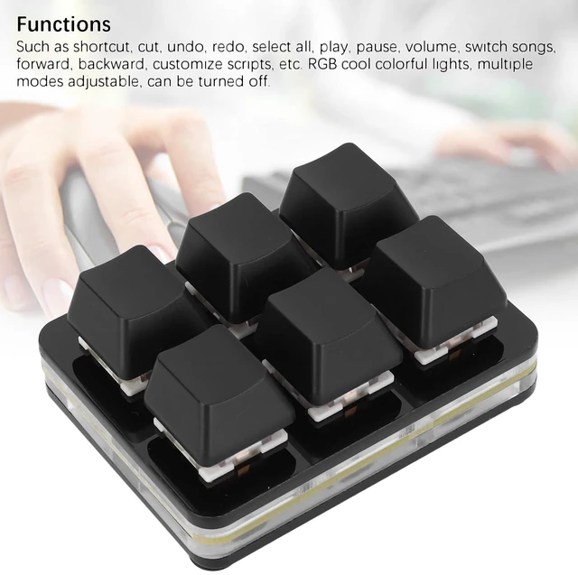 Alt view image 4 of 7 - 6 Key Gaming Keyboard, USB Wired RGB Mechanical Keyboard, One Handed Programmable Red Switch USB PC Keypad, Mini Macro Mechanical Gaming Keyboard for Game Office (Black)