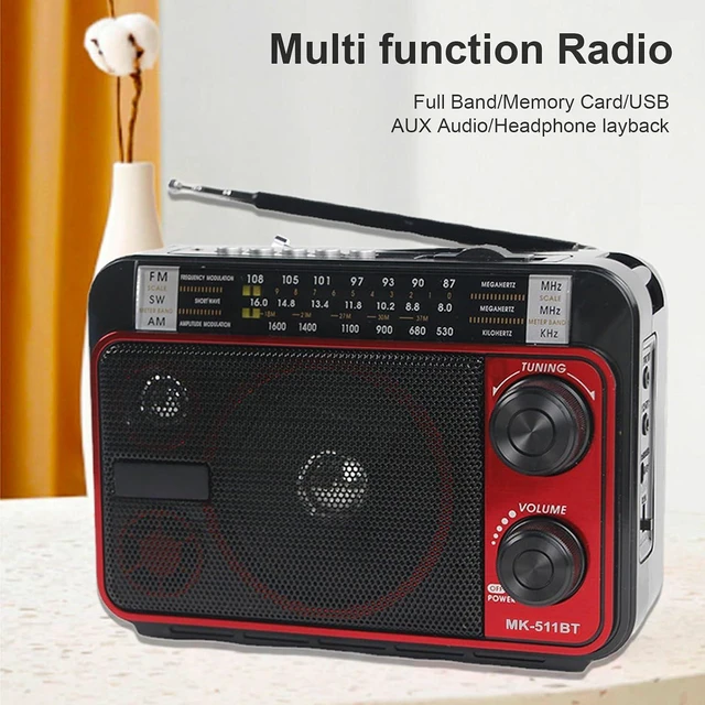 Alt view image 3 of 7 - Portable AM FM SW Radio, Bluetooth 5.0 Multi Band Shortwave Radio with Speaker, Battery Operated Great Reception Radio with Telescopic Antenna, Support USB TF Card Playback