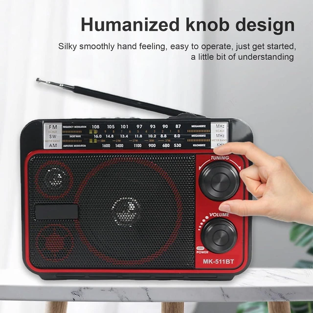 Alt view image 5 of 7 - Portable AM FM SW Radio, Bluetooth 5.0 Multi Band Shortwave Radio with Speaker, Battery Operated Great Reception Radio with Telescopic Antenna, Support USB TF Card Playback