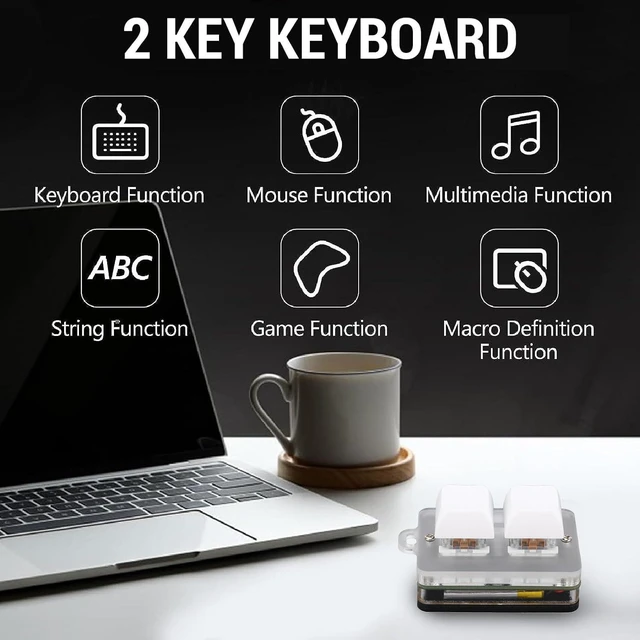 Alt view image 2 of 7 - 2 Key Keypad USB C Wired Keyboard, Blue Switch Programmable Macro Mini Mechanical Keyboard with RGB Light for Gaming, Music, and More
