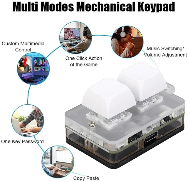 Alt view image 3 of 7 - 2 Key Keypad USB C Wired Keyboard, Blue Switch Programmable Macro Mini Mechanical Keyboard with RGB Light for Gaming, Music, and More