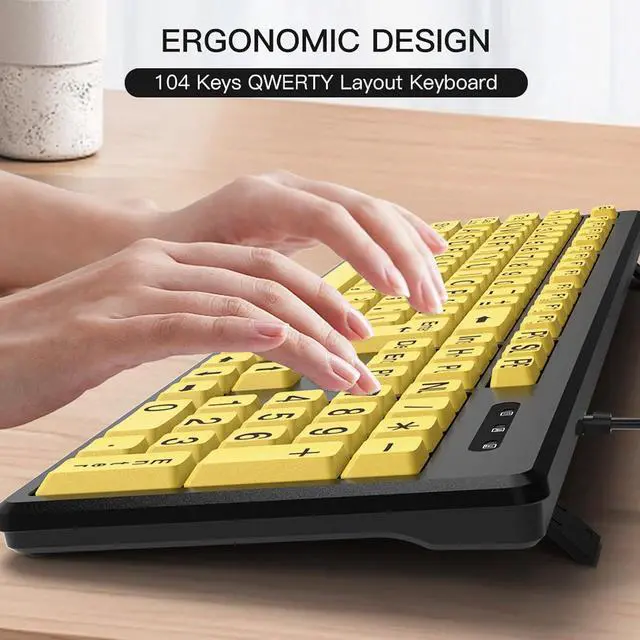 Alt view image 4 of 7 - Large Print Computer Keyboard, 104 Keys Wired USB Oversized Big Letters Keyboard, Easy to See and Type, Quiet Keyboard for Visually Impaired Low Vision Individuals, Seniors