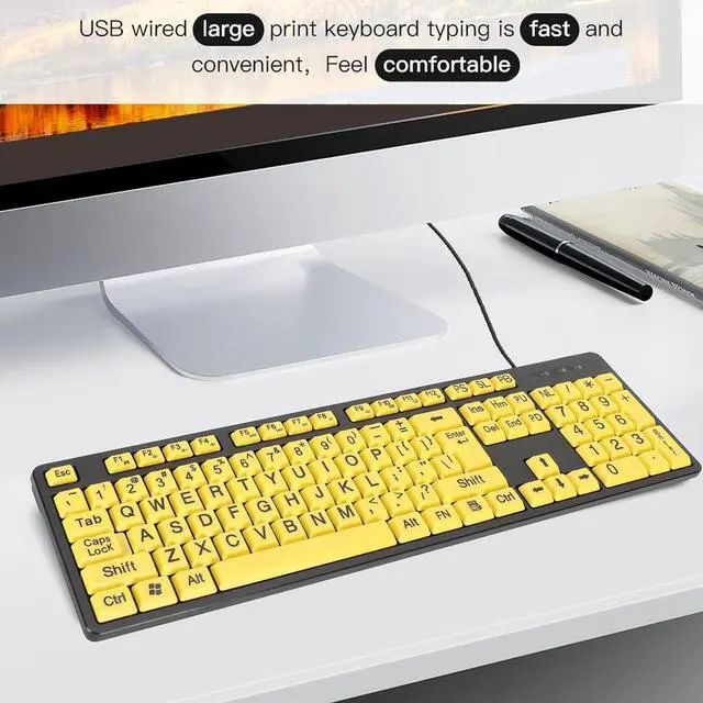 Alt view image 3 of 7 - Large Print Computer Keyboard, 104 Keys Wired USB Oversized Big Letters Keyboard, Easy to See and Type, Quiet Keyboard for Visually Impaired Low Vision Individuals, Seniors