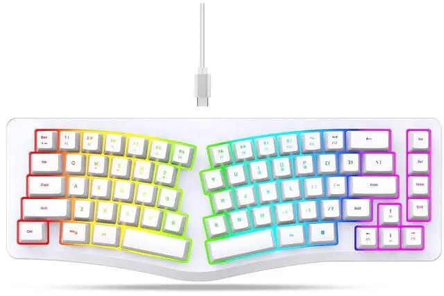 Main image of Ergonomic Split Keyboard, Wired 69 Key with 18 Modes RGB Backlit Keyboard for Computer, Comfortable Keycaps, Shared Spaces, Split Design for Comfort Typing (White)