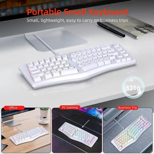 Alt view image 3 of 7 - Ergonomic Split Keyboard, Wired 69 Key with 18 Modes RGB Backlit Keyboard for Computer, Comfortable Keycaps, Shared Spaces, Split Design for Comfort Typing (White)
