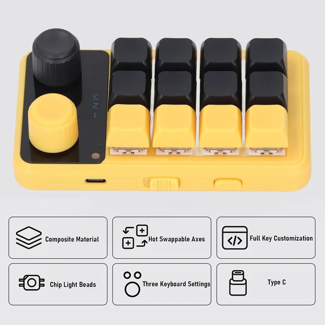 Alt view image 4 of 7 - One Handed Programmable Mechanical Keyboard, 12 Keys Knob Red Switch RGB Programmable Keypad, 12 Keys Mechanical Gaming Keypad