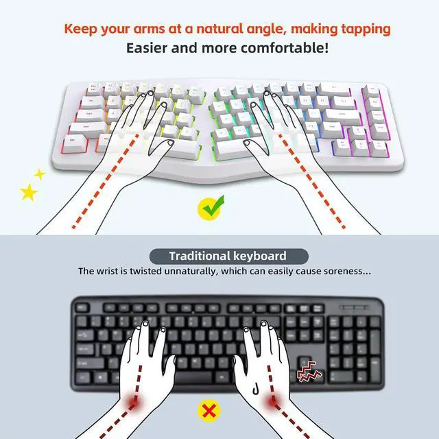 Alt view image 6 of 7 - Ergonomic Split Keyboard, Wired 69 Key with 18 Modes RGB Backlit Keyboard for Computer, Comfortable Keycaps, Shared Spaces, Split Design for Comfort Typing (White)